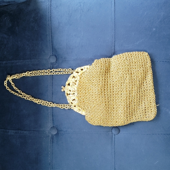 vtg Handbags - Vtg woven mesh gold metallic fiber metal top/closure and chain made in italy